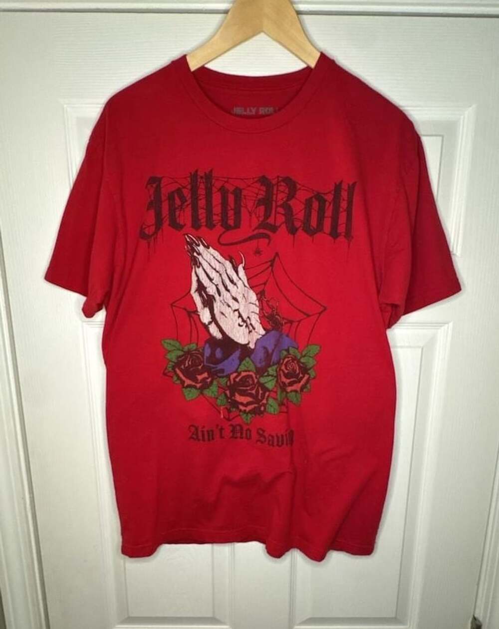 Jelly Roll Ain't No Saving Graphic T-Shirt Red X-Large